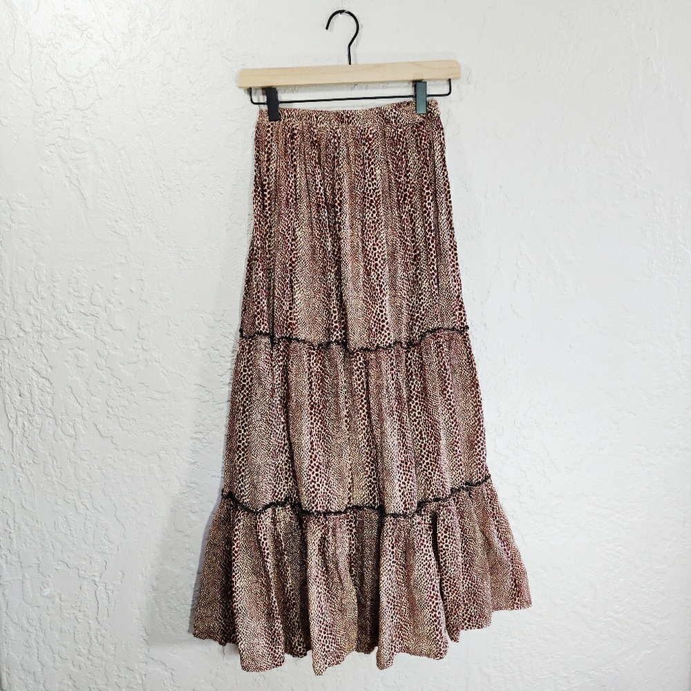 Karen Scott Leopard Print Tiered Maxi Skirt Medium - Picture 1 of 6